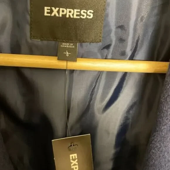 EXPRESS Navy Blue Belted Coat - Picture 7 of 7